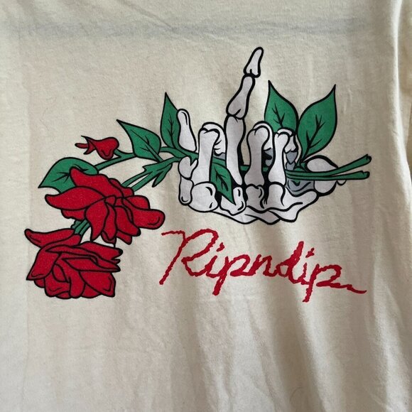 RIPNDIP Shirt Mens Medium Beige Skeleton Middle Finger Long Sleeve Tee - Picture 7 of 9